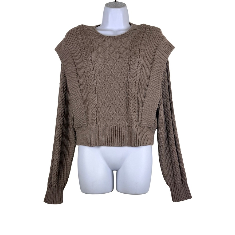 Babaton Aritzia Seek Sweater 100% Merino Wool Cable Knit Cropped S Quiet Luxury